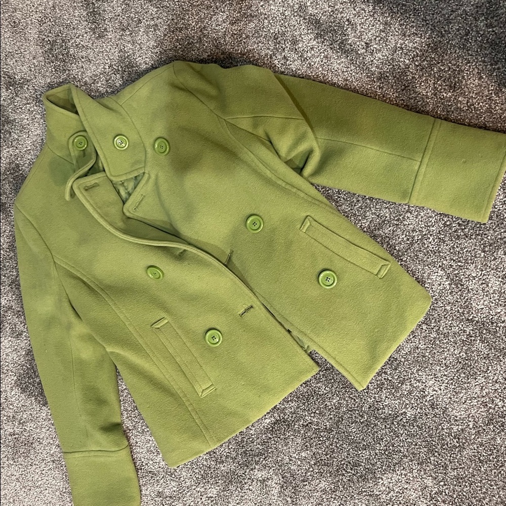 Womens AE American Eagle Green Wool Blend Pea Coat